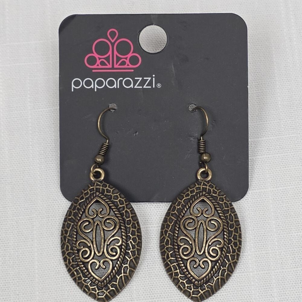 Paparazzi Antique Brass Filigree Oval Dangle Earrings Boho Western Scroll Openwo